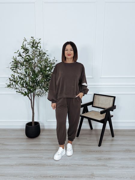 Komplet bluza + spodnie czekoladowy ARIA II - materiał MASEŁKO