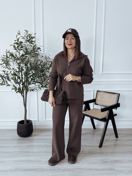 Komplet dzianinowy bluza + spodnie czekoladowy ENGY