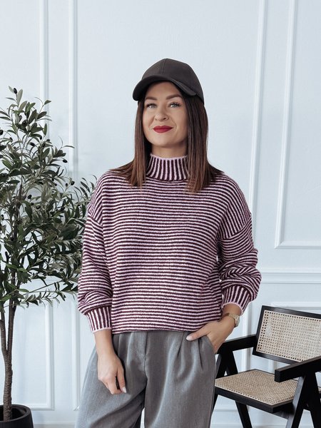 Sweter w paski bordowo-różowe LEXI