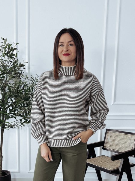 Sweter w paski beżowo-brązowe LEXI