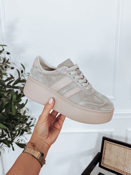 Sneakersy skóra naturalna na grubej podeszwie taupe SALLY