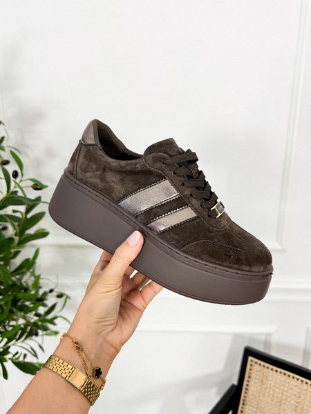 Sneakersy na grubej podeszwie czekoladowe SALLY