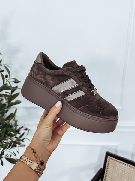 Sneakersy skóra naturalna na grubej podeszwie czekoladowe SALLY
