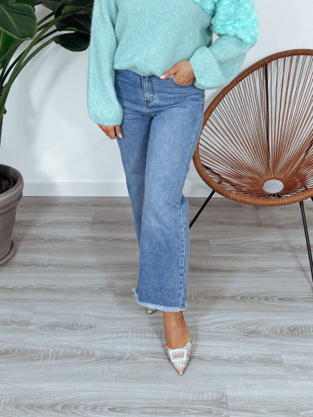 Jeansy wide leg |szersza nogawka | surowo wykończone | niebieskie LEIDA