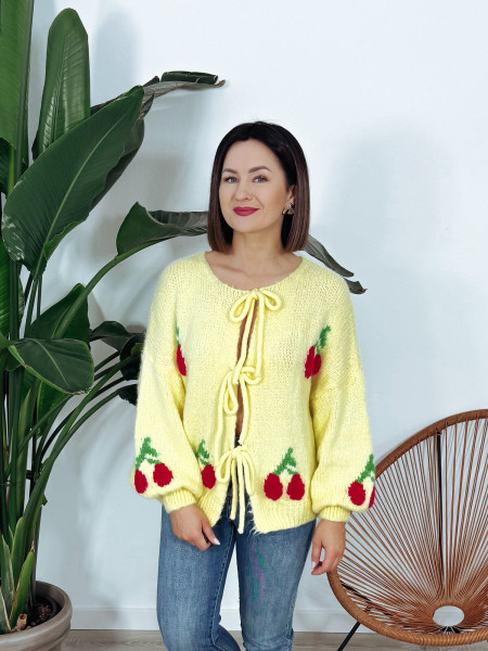 Sweter wiązany | wiśnie | bananowy CHERRI ♡
