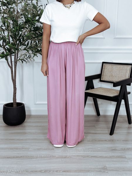 Szerokie spodnie z wiskozy jagoda OLIVIA