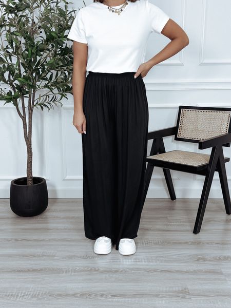 Szerokie spodnie z wiskozy czarne OLIVIA