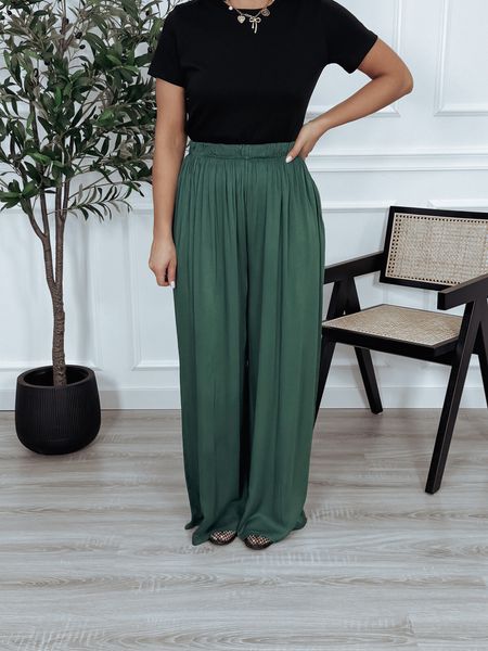 Szerokie spodnie z wiskozy butelkowa zieleń OLIVIA