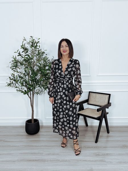 Sukienka maxi czarna w beżowe kwiaty MARGARET