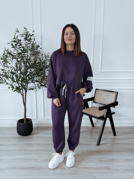 Komplet bluza + spodnie ciemna śliwka ARIA II - materiał MASEŁKO