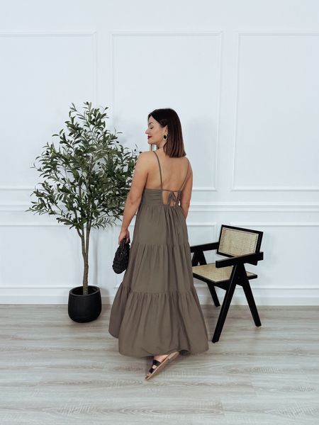 Sukienka maxi | wiązanie na plecach | khaki DANIELLE
