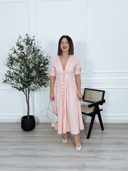 Sukienka maxi z jeansu rozkloszowana łososiowa CARMEN