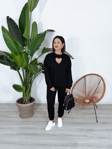 Komplet | dres z wyciętym sercem | czarny LOOSE