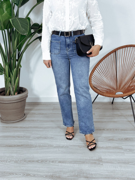 Jeansy wide leg z kieszeniami z przodu FLORY