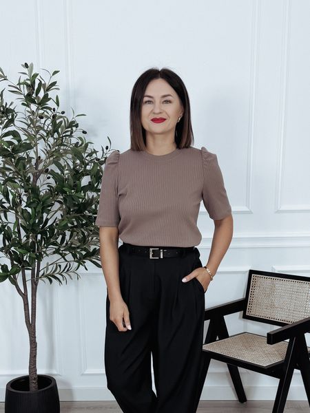 Bluzka basic z bawełny prążek mokka LAMIA