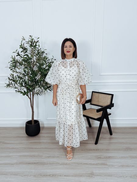 Sukienka maxi ecru w groszki PAULLA