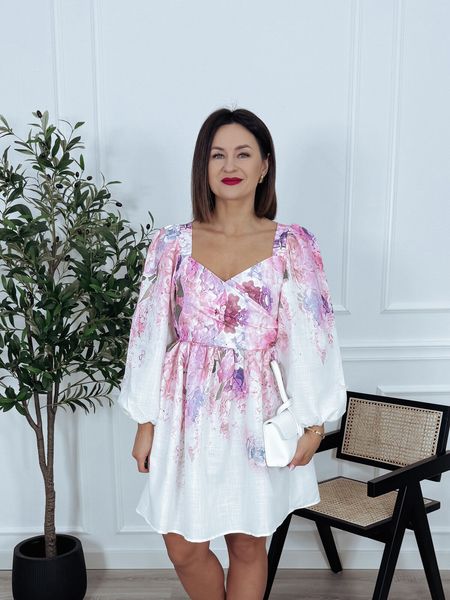 Sukienka krótka biała w hortensje MILADY