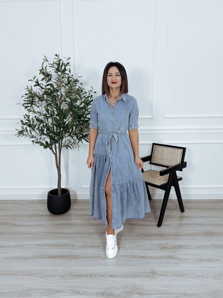 Sukienka bawełniana maxi jeansowa z rozkloszowanym dołem VALERIA - PRE ORDER