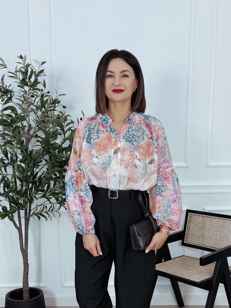 Bluzka oversize mgiełka z tencelu różowo-niebieska GORIA