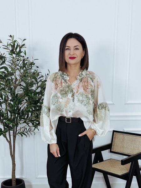 Bluzka oversize mgiełka z tencelu beżowo-khaki GORIA