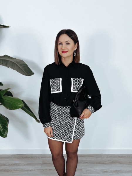 Koszula ozdobne kieszenie i mankiety czarna MERRY