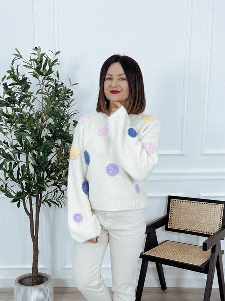 Sweter z wełną w kolorowe kropki beżowy PINKY