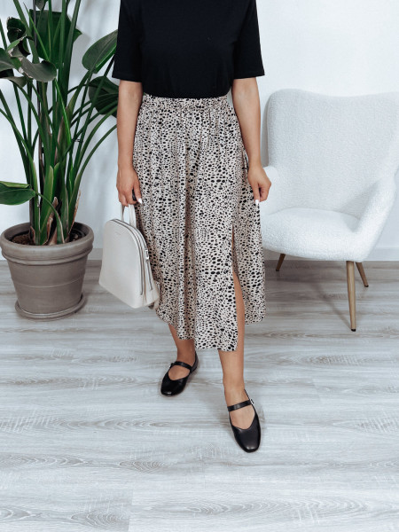 Spódnica z wiskozy beżowa w kropki EMMA