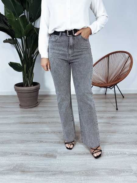 Jeansy wide leg | kryształki | szare CRYSTAL