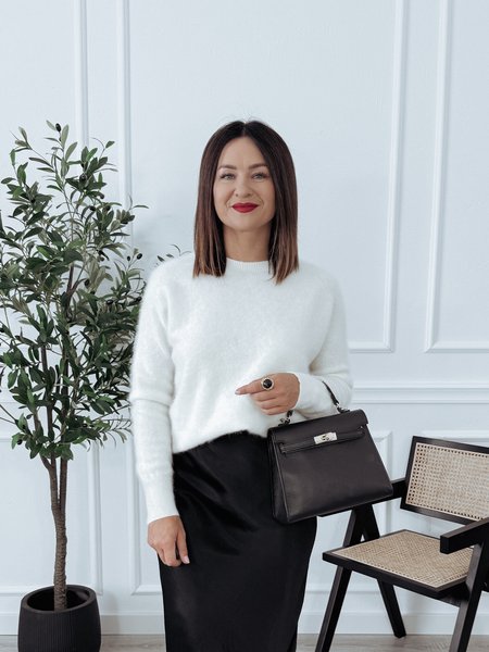 Sweter premium z wełną merino, kaszmirem i jedwabiem śmietankowy MALVI