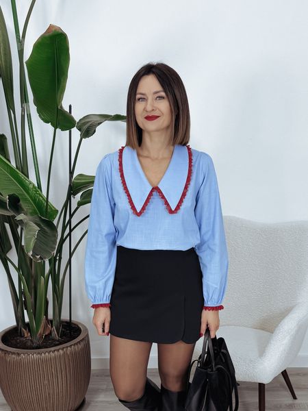 Bluzka z dużym kołnierzem niebiesko-czerwona FELICJA 