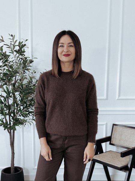 Sweter premium z wełną merino, kaszmirem i jedwabiem czekoladowy MALVI