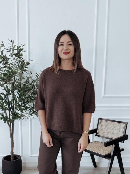 Sweter z baby alpaką i rękawem 3/4 brązowy DREAMY