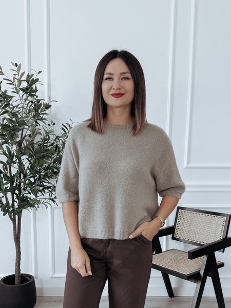 Sweter z baby alpaką i rękawem 3/4 fango DREAMY