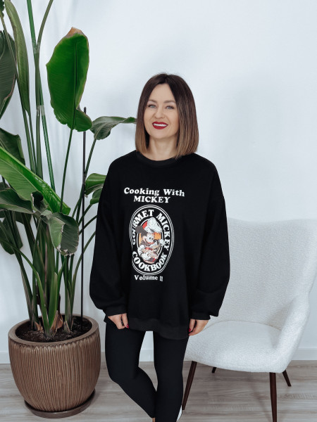 Maxi bluza oversize z myszką Mickey czarna SOURIS