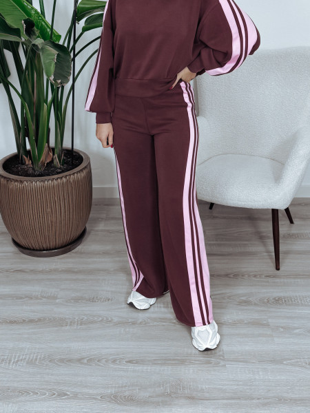 Spodnie dresowe | 3 paski na nogawce | materiał MASEŁKO bordo LONGY