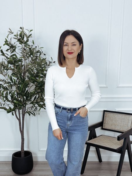 Bluzka basic z dzianiny z wełną i wiskozą biała VELORIA