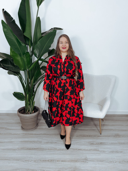 Sukienka maxi geometryczne wzory czarno-czerwona DARIA