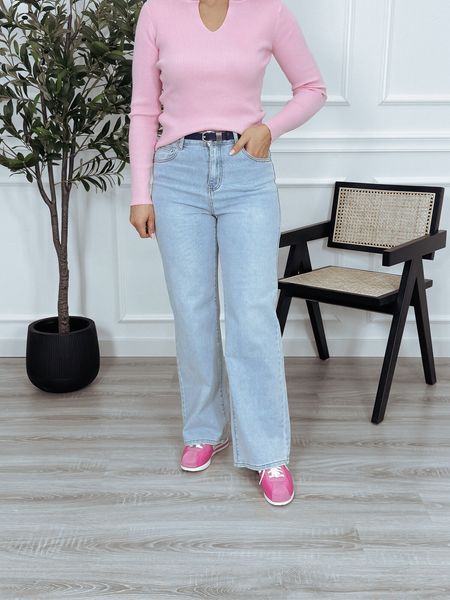 Jeansy wide leg | prosta nogawka | jasny niebieski CELESTE