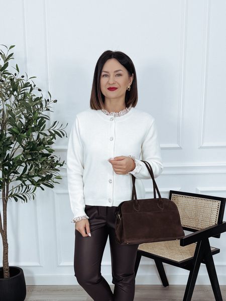 Kardigan z falbanką w kwiaty śmietankowy MINA