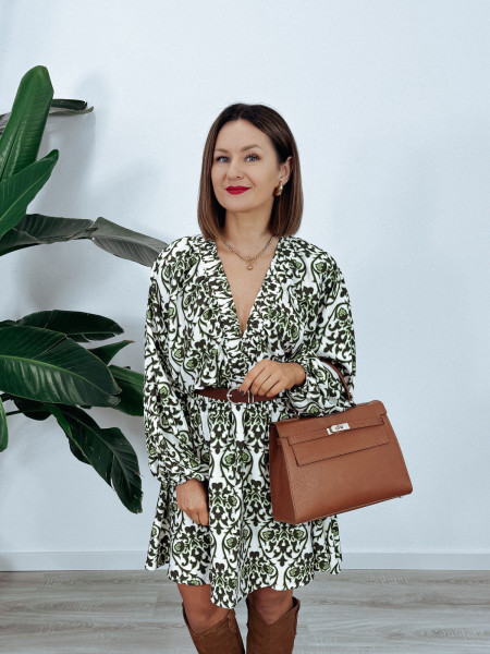 Sukienka z wiskozy khaki wzorki TINA