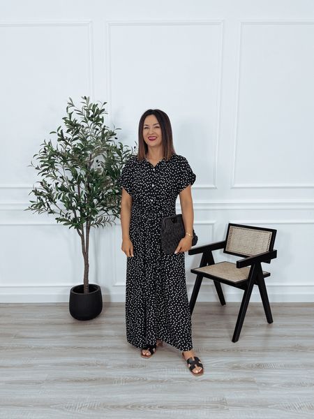 Sukienka maxi / większy standard / czarna w groszki GRETA - PRE ORDER - Wysyłka około 26.06.