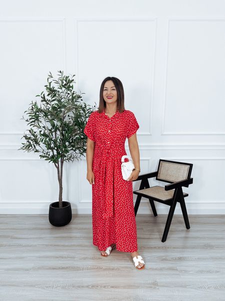 Sukienka maxi / większy standard / czerwona w groszki GRETA