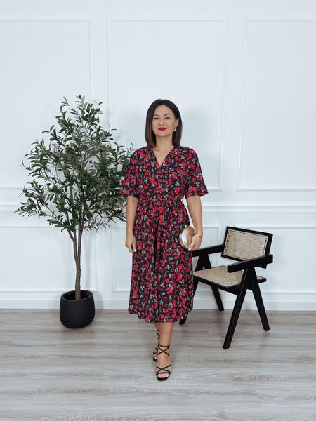 Kombinezon z paskiem czarny w róże SANAH