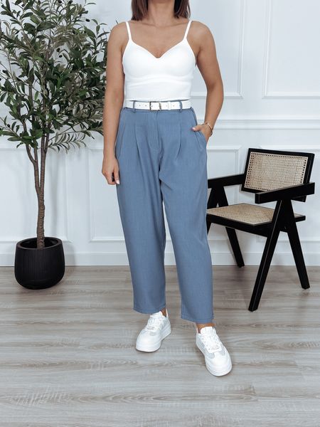 Spodnie materiałowe z wysokim stanem niebieskie BRUNO