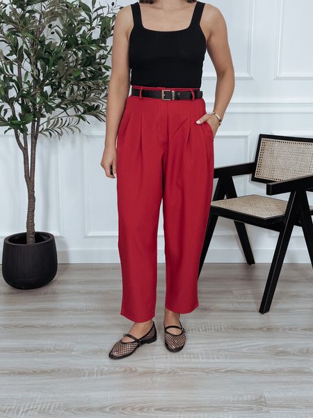 Spodnie materiałowe z wysokim stanem czerwone BRUNO