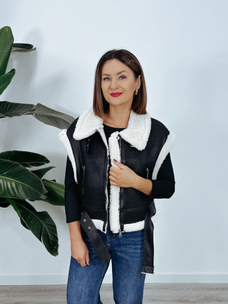 Kamizelka na kożuszku czarna WILMA ♡