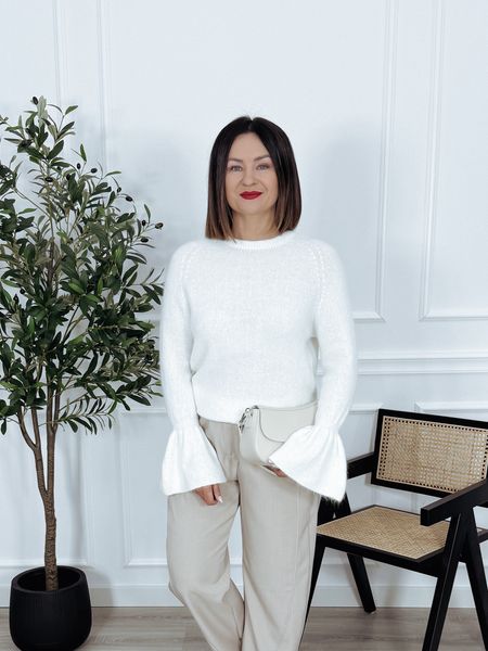 Sweter z baby alpaką i wełną | rękaw dzwonek | śmietankowy MAYKA