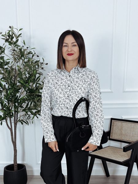 Koszula z bawełny biała w czarne gałązki KIMMY