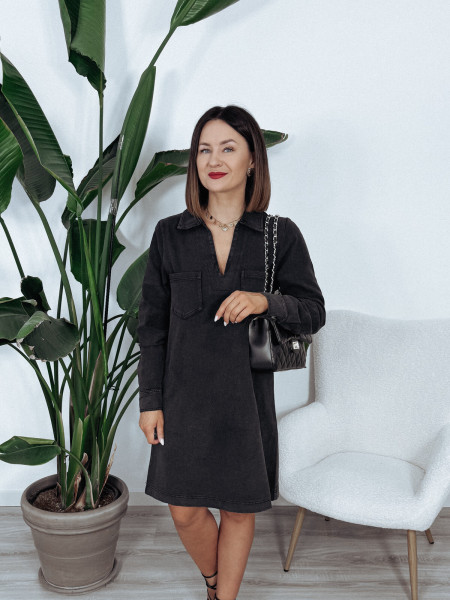 Sukienka jeansowa z długim rękawem czarna POLY