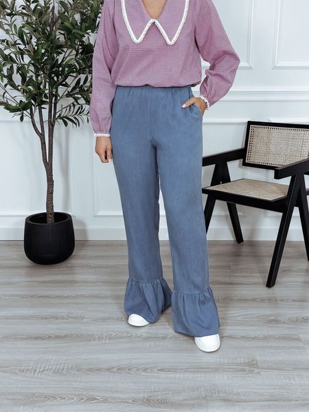 Spodnie premium z falbanką dołu z tencelu niebieskie MILA